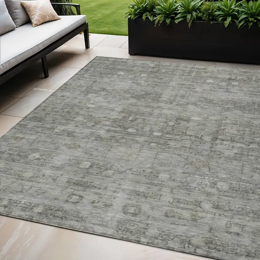 Pewter And Gray Geometric Washable Indoor Outdoor Area Rug Photo 2