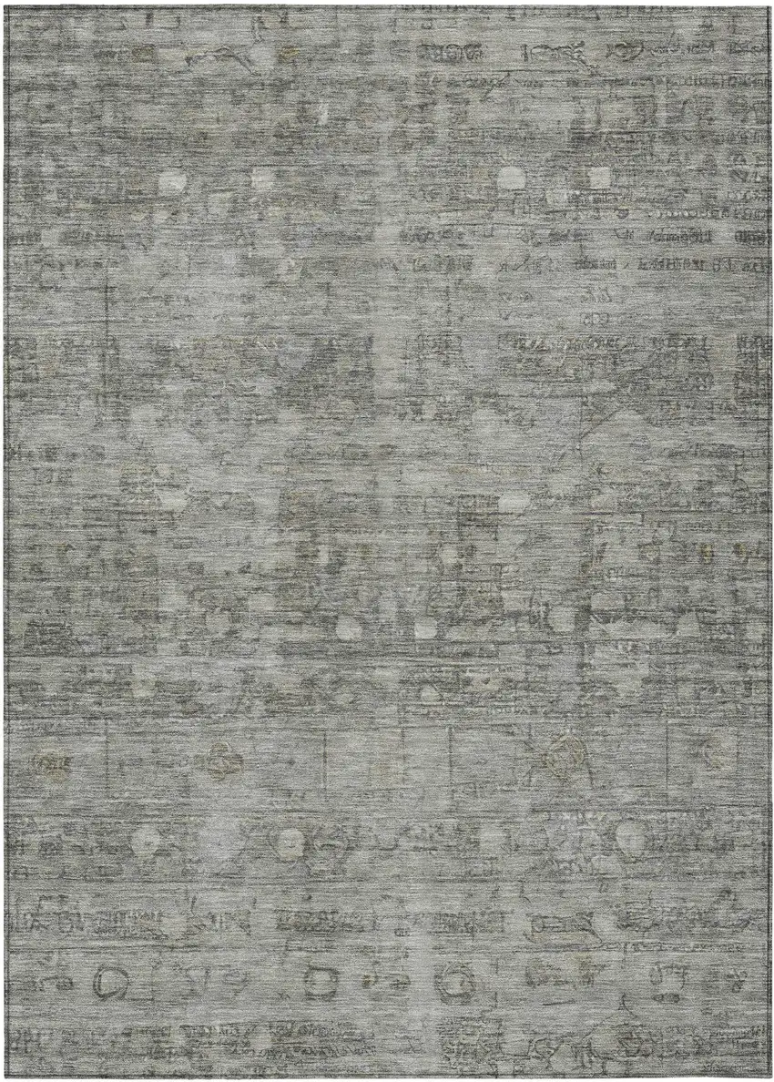 Pewter And Gray Geometric Washable Indoor Outdoor Area Rug Photo 1