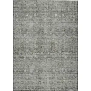 Photo of Pewter And Gray Geometric Washable Indoor Outdoor Area Rug