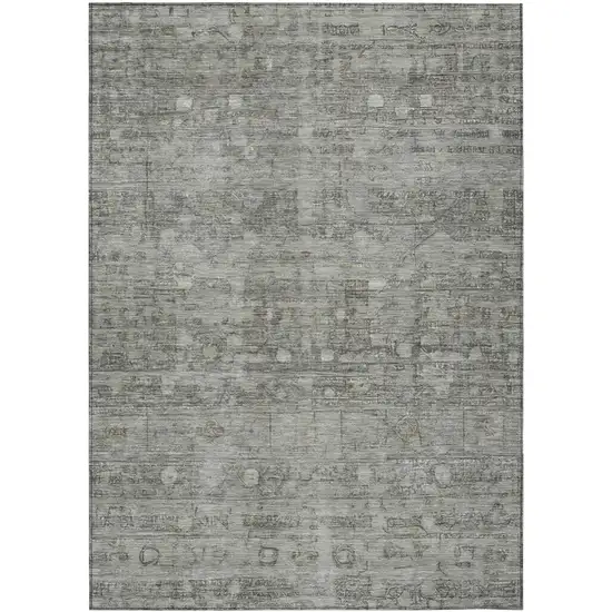 Pewter And Gray Geometric Washable Indoor Outdoor Area Rug Photo 1