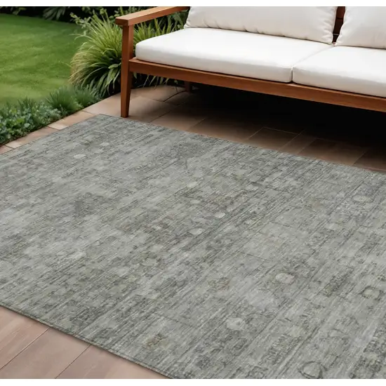 Pewter And Gray Geometric Washable Indoor Outdoor Area Rug Photo 1