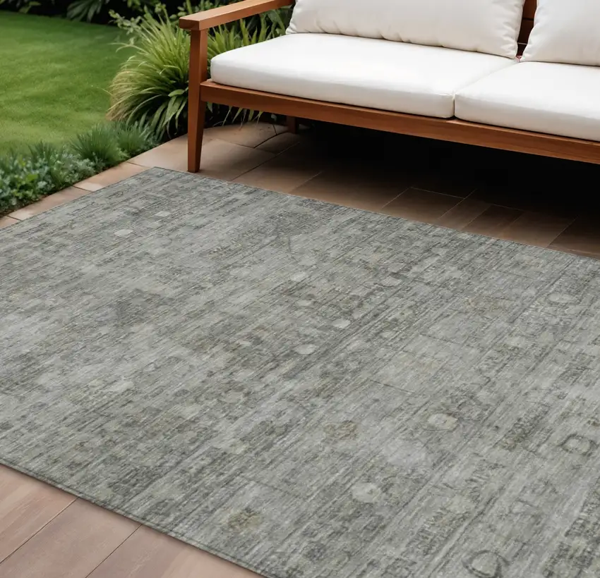 Pewter And Gray Geometric Washable Indoor Outdoor Area Rug Photo 1