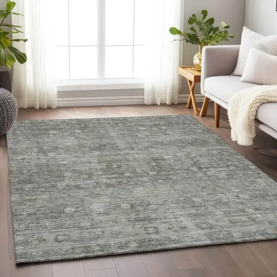 Pewter And Gray Geometric Washable Indoor Outdoor Area Rug Photo 7