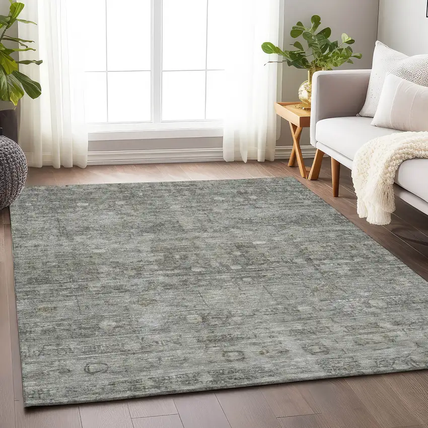 Pewter And Gray Geometric Washable Indoor Outdoor Area Rug Photo 7