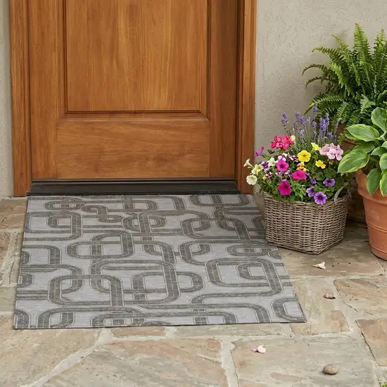 Pewter And Gray Geometric Washable Indoor Outdoor Area Rug Photo 1