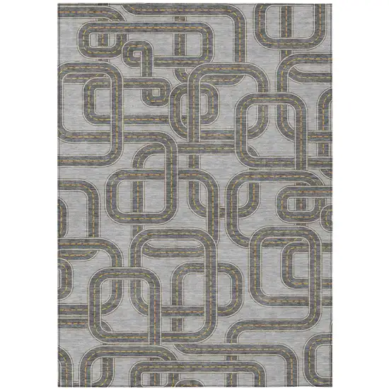 Pewter And Gray Geometric Washable Indoor Outdoor Area Rug Photo 2