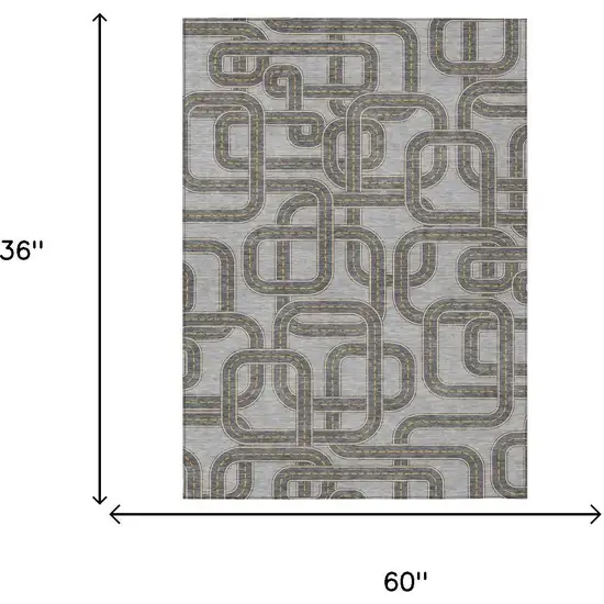Pewter And Gray Geometric Washable Indoor Outdoor Area Rug Photo 5