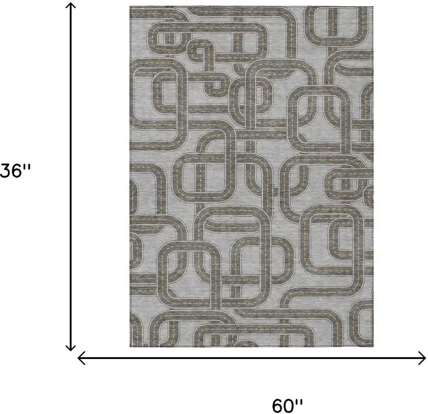 Pewter And Gray Geometric Washable Indoor Outdoor Area Rug Photo 5