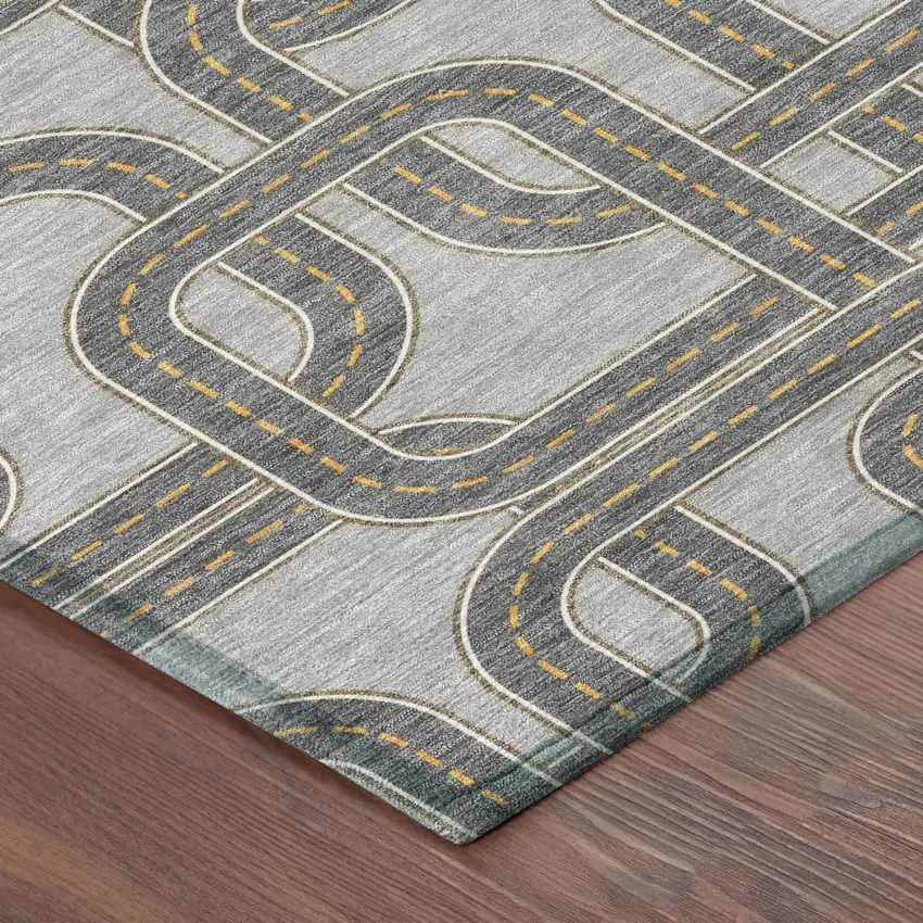 Pewter And Gray Geometric Washable Indoor Outdoor Area Rug Photo 3