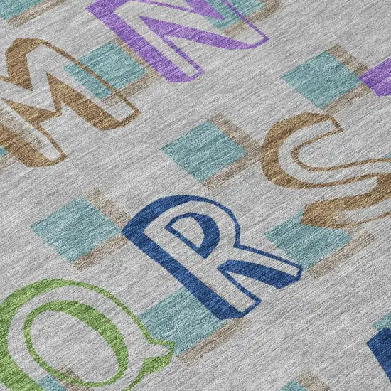 Pewter And Gray Geometric Washable Indoor Outdoor Area Rug Photo 4