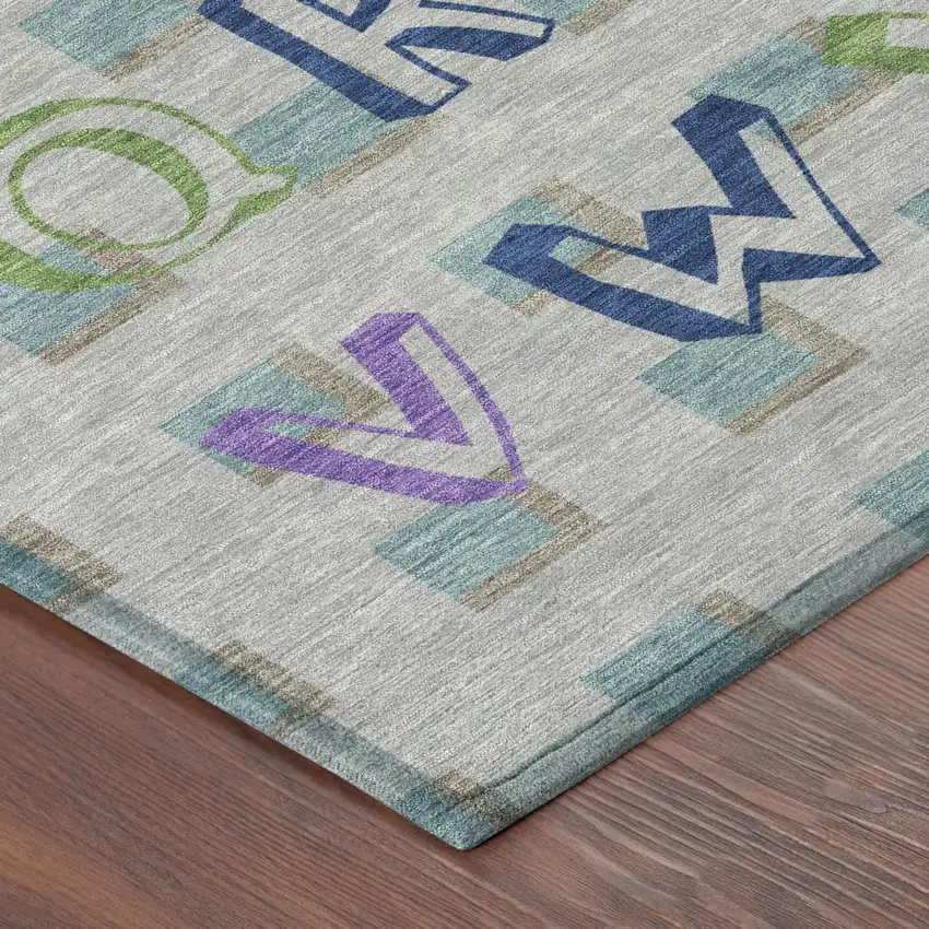 Pewter And Gray Geometric Washable Indoor Outdoor Area Rug Photo 3