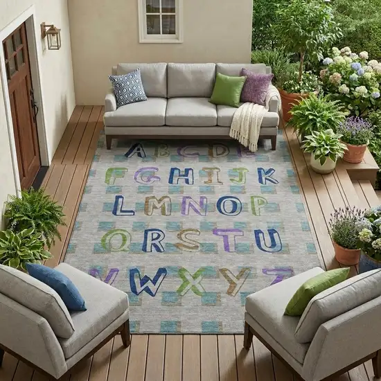 Pewter And Gray Geometric Washable Indoor Outdoor Area Rug Photo 1