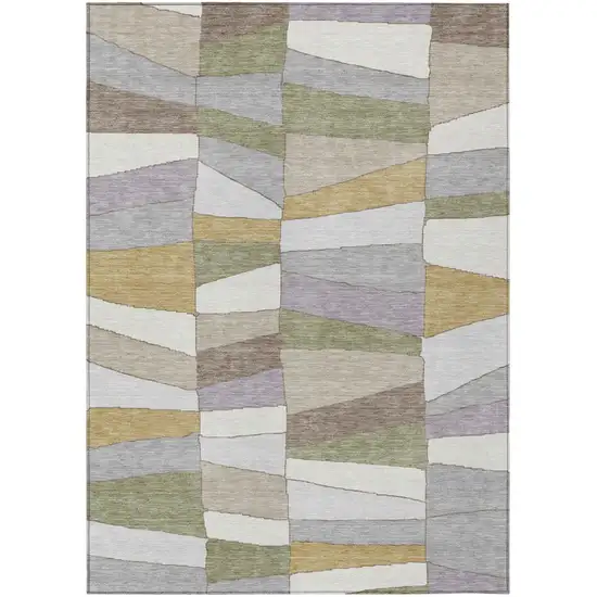 Pewter And Gray Geometric Washable Indoor Outdoor Area Rug Photo 4