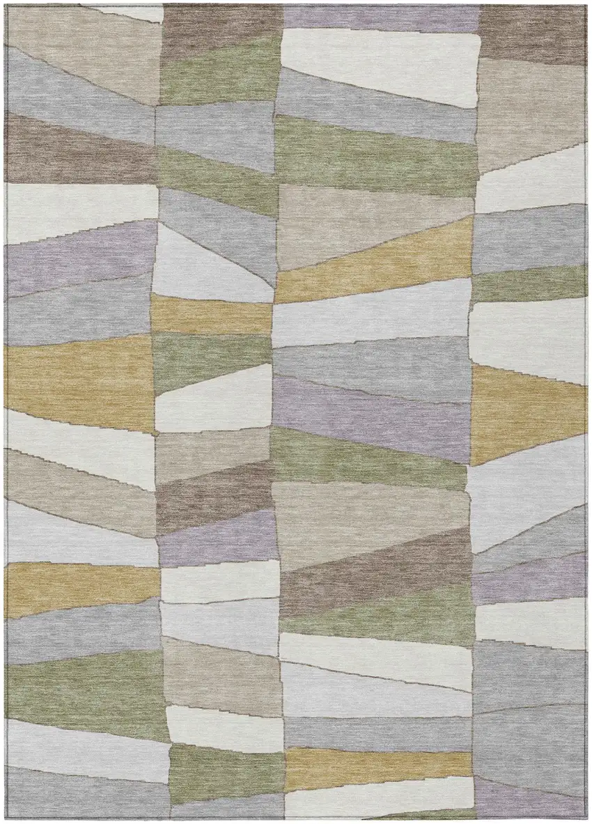 Pewter And Gray Geometric Washable Indoor Outdoor Area Rug Photo 4