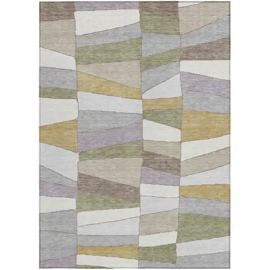 Pewter And Gray Geometric Washable Indoor Outdoor Area Rug Photo 2