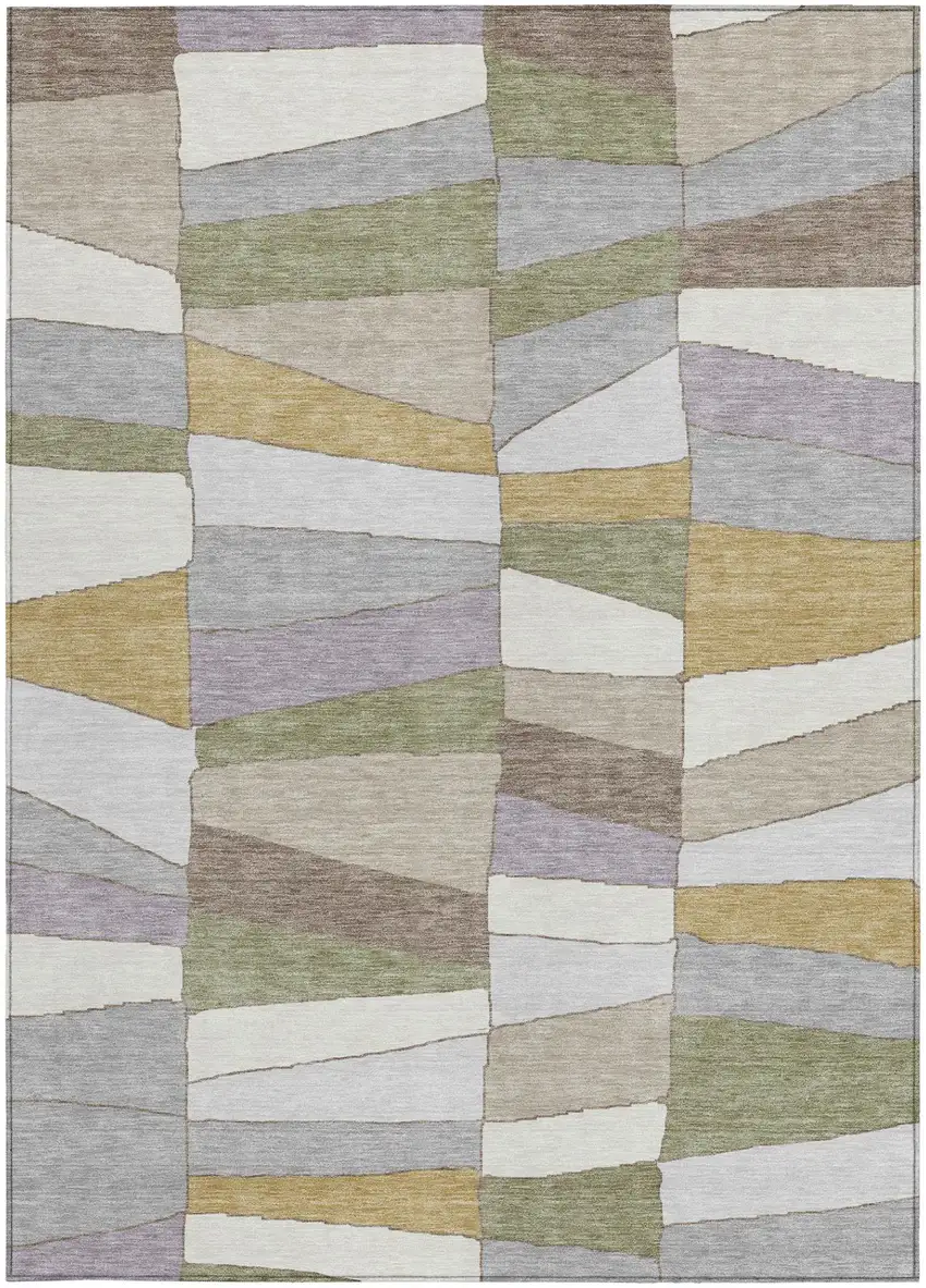Pewter And Gray Geometric Washable Indoor Outdoor Area Rug Photo 2