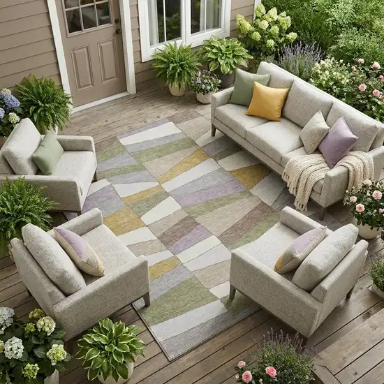 Pewter And Gray Geometric Washable Indoor Outdoor Area Rug Photo 1