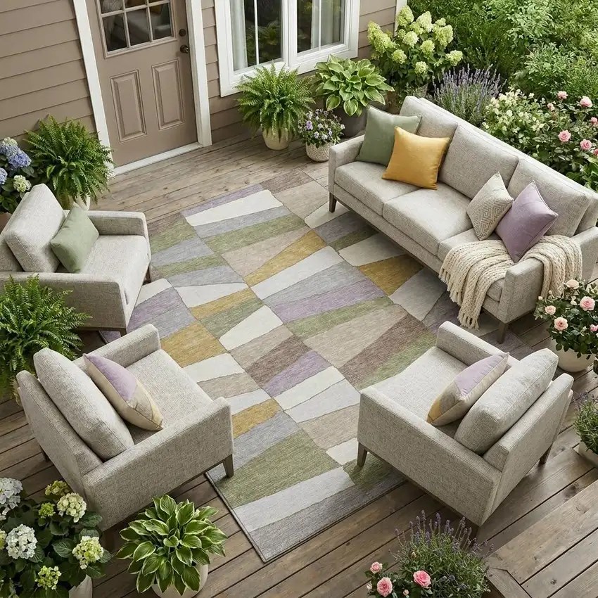 Pewter And Gray Geometric Washable Indoor Outdoor Area Rug Photo 1
