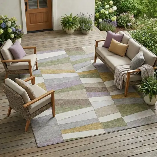Pewter And Gray Geometric Washable Indoor Outdoor Area Rug Photo 1