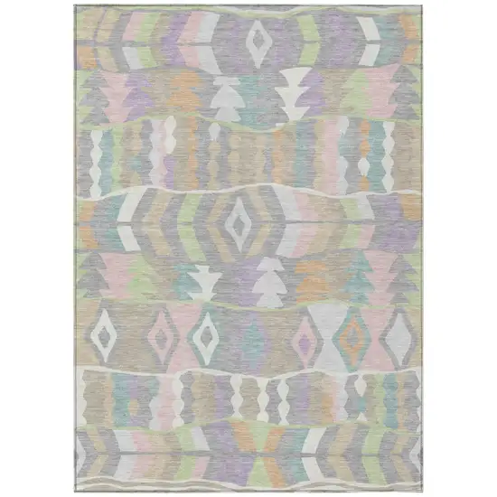Pewter And Gray Geometric Washable Indoor Outdoor Area Rug Photo 2
