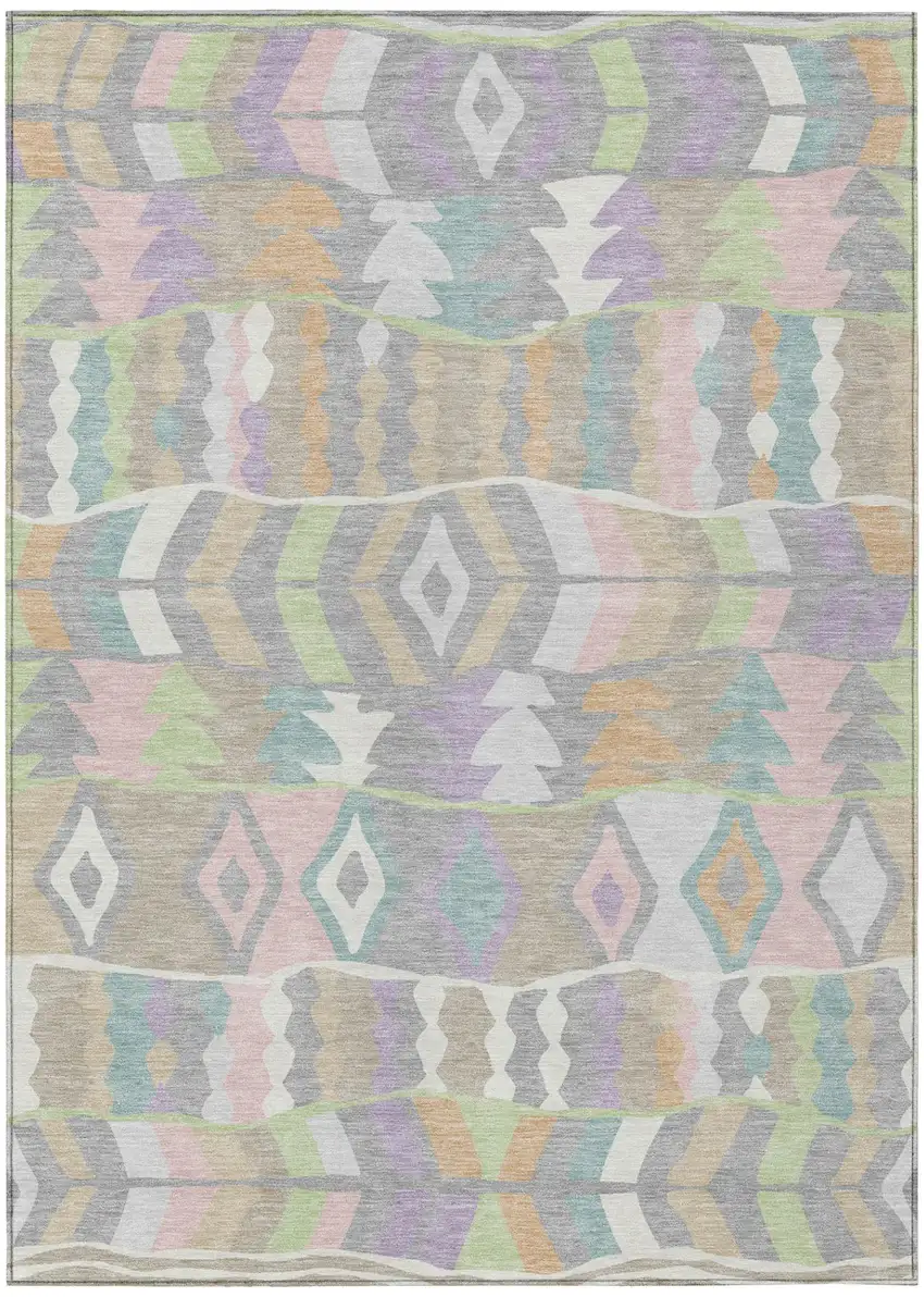 Pewter And Gray Geometric Washable Indoor Outdoor Area Rug Photo 2