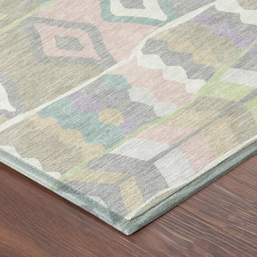 Pewter And Gray Geometric Washable Indoor Outdoor Area Rug Photo 3