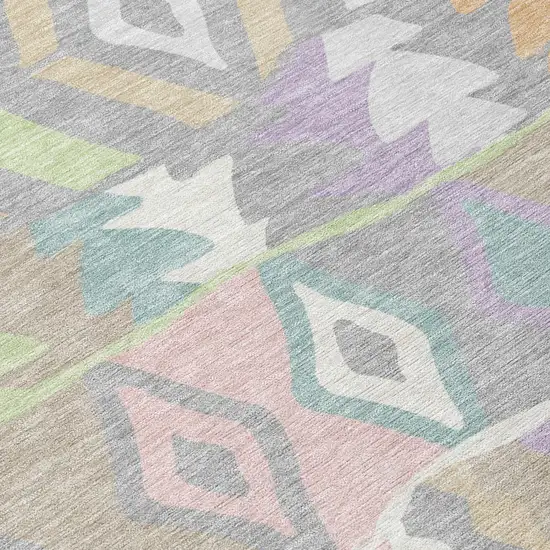 Pewter And Gray Geometric Washable Indoor Outdoor Area Rug Photo 4