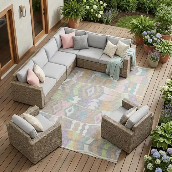 Pewter And Gray Geometric Washable Indoor Outdoor Area Rug Photo 1