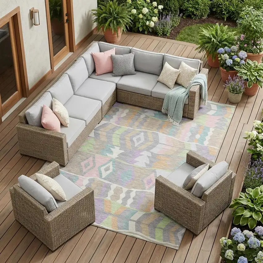 Pewter And Gray Geometric Washable Indoor Outdoor Area Rug Photo 1