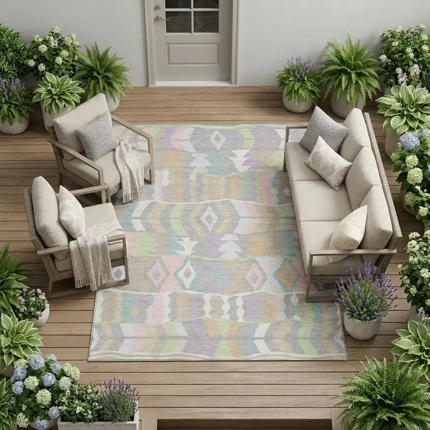 Pewter And Gray Geometric Washable Indoor Outdoor Area Rug Photo 1