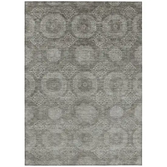 Pewter And Gray Medallion Washable Indoor Outdoor Area Rug Photo 1