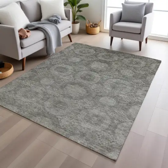 Pewter And Gray Medallion Washable Indoor Outdoor Area Rug Photo 6