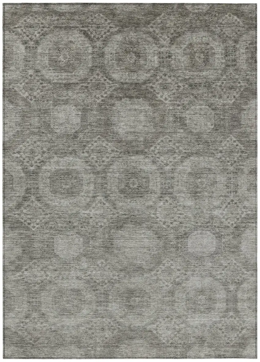 Pewter And Gray Medallion Washable Indoor Outdoor Area Rug Photo 1