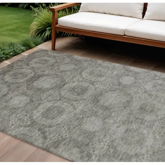 Pewter And Gray Medallion Washable Indoor Outdoor Area Rug Photo 2