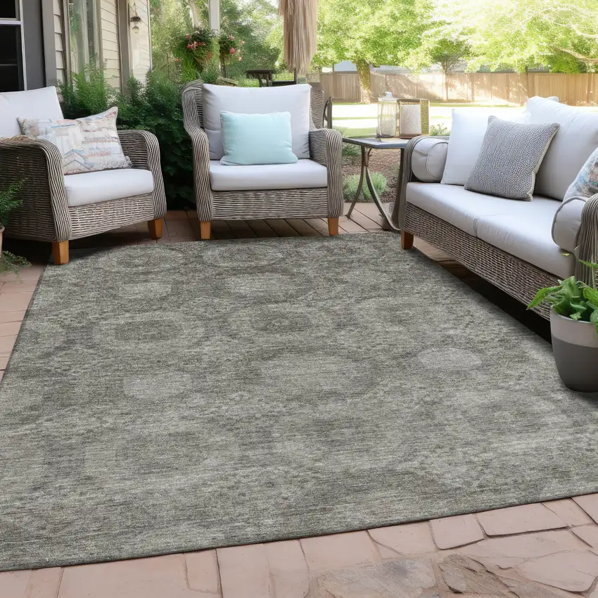 Pewter And Gray Medallion Washable Indoor Outdoor Area Rug Photo 5