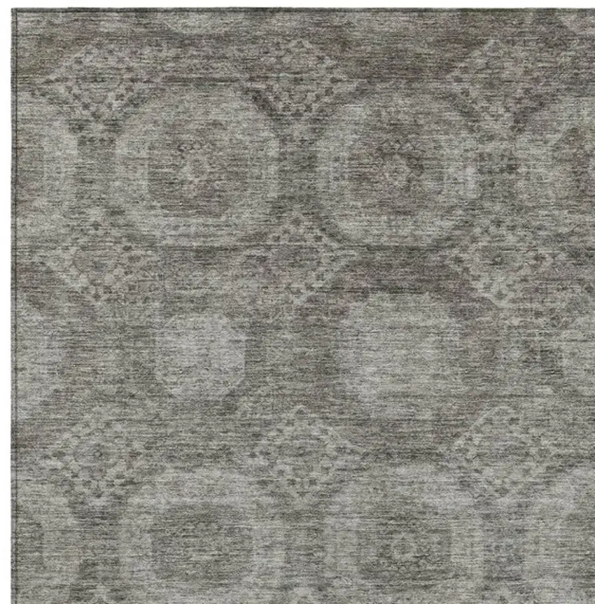 Pewter And Gray Medallion Washable Indoor Outdoor Area Rug Photo 4