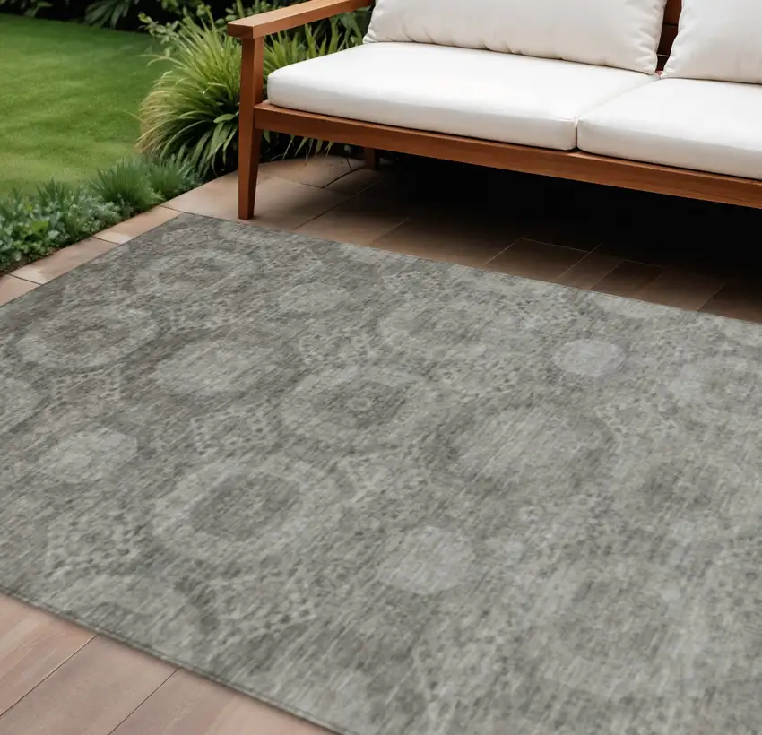 Pewter And Gray Medallion Washable Indoor Outdoor Area Rug Photo 2