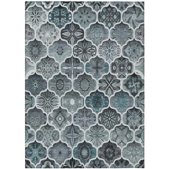 Pewter And Gray Ogee Washable Indoor Outdoor Area Rug Photo 3