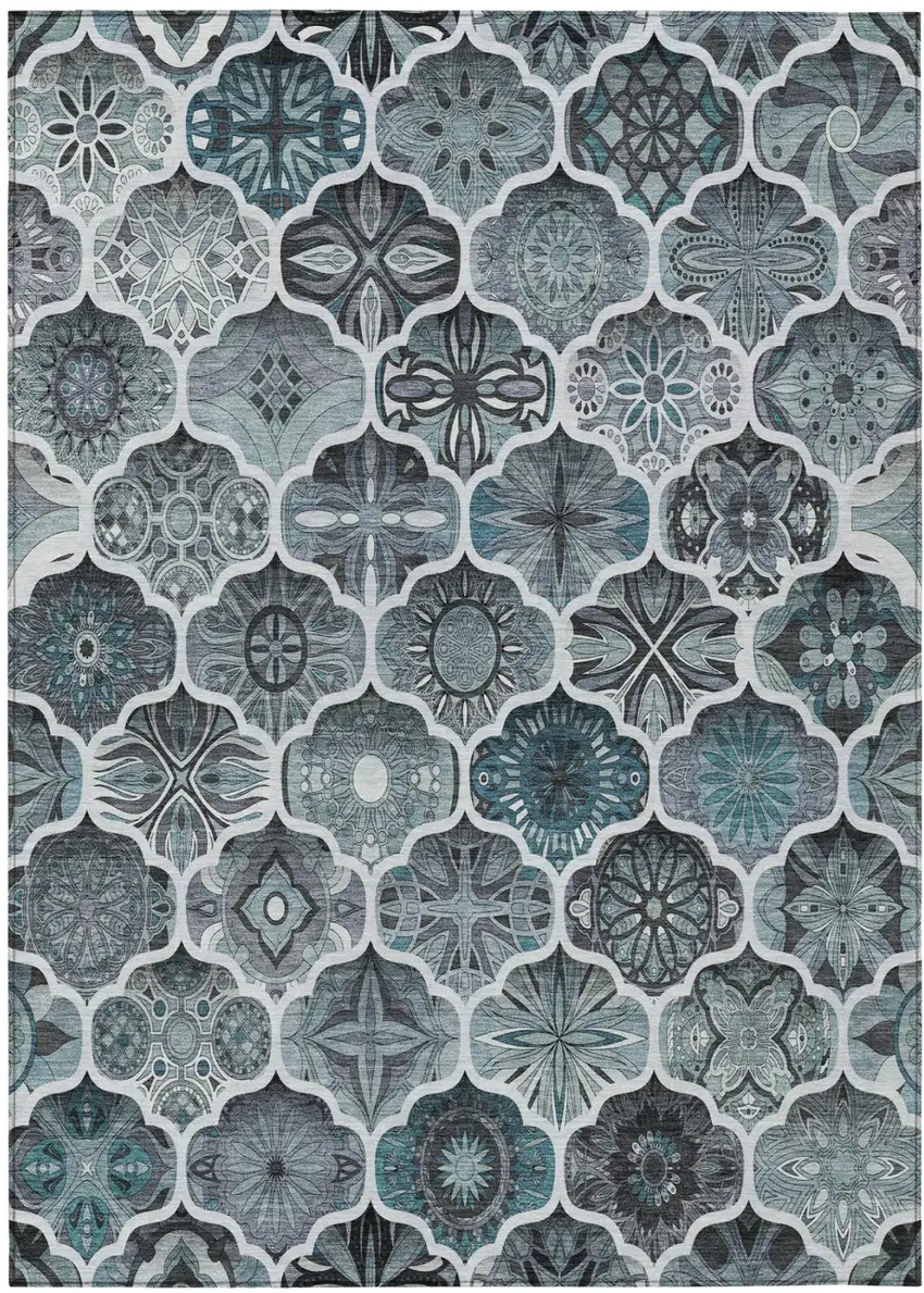 Pewter And Gray Ogee Washable Indoor Outdoor Area Rug Photo 3