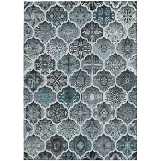 Pewter And Gray Ogee Washable Indoor Outdoor Area Rug Photo 2