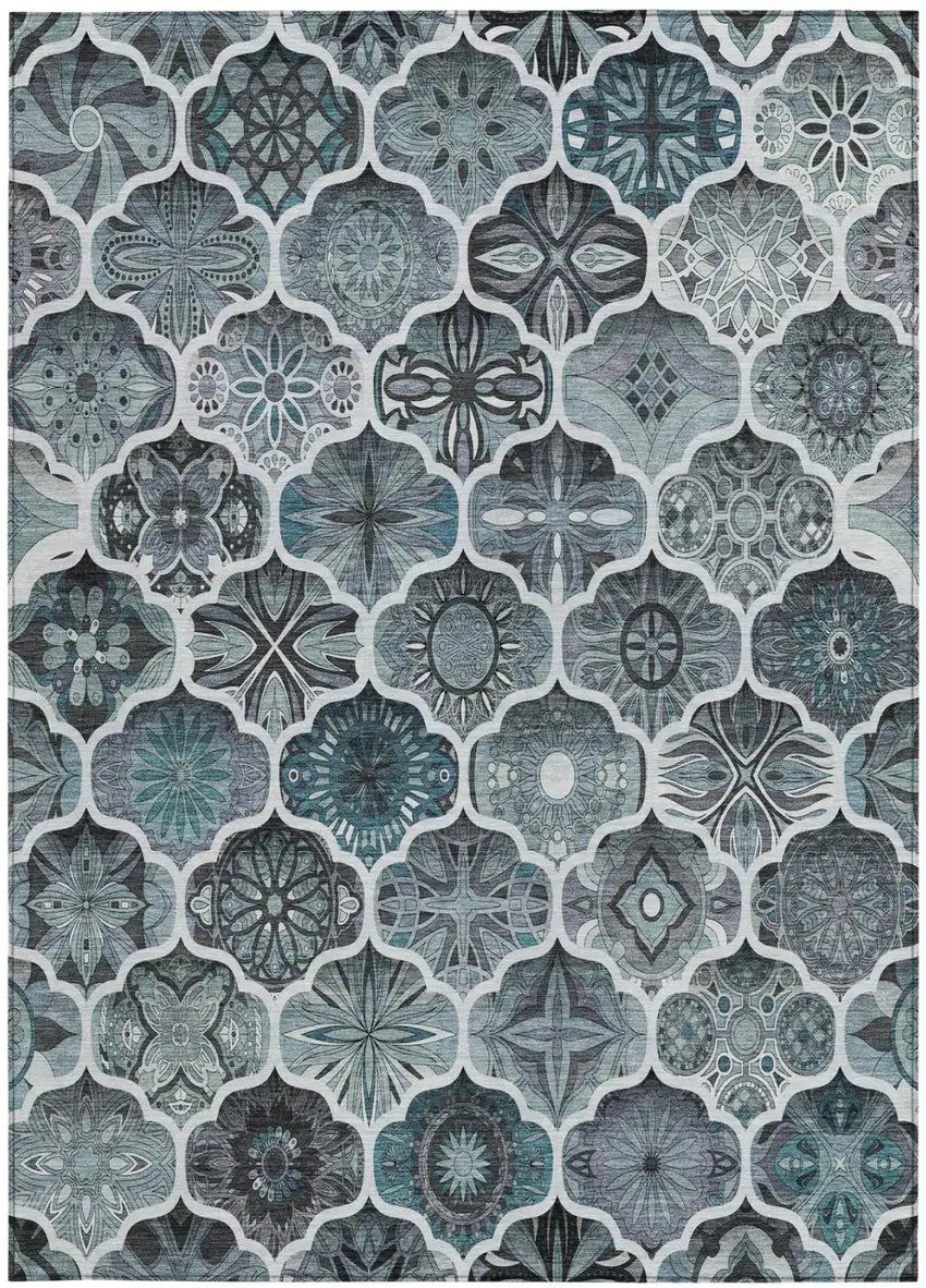 Pewter And Gray Ogee Washable Indoor Outdoor Area Rug Photo 2