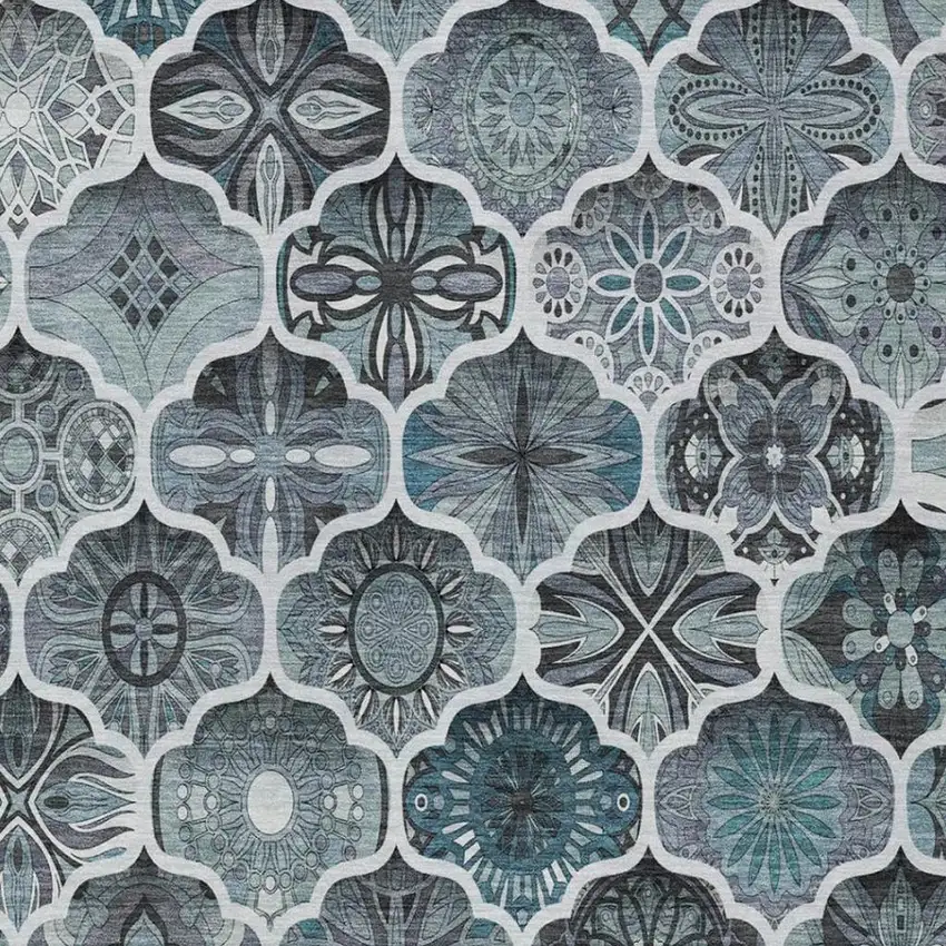 Pewter And Gray Ogee Washable Indoor Outdoor Area Rug Photo 8