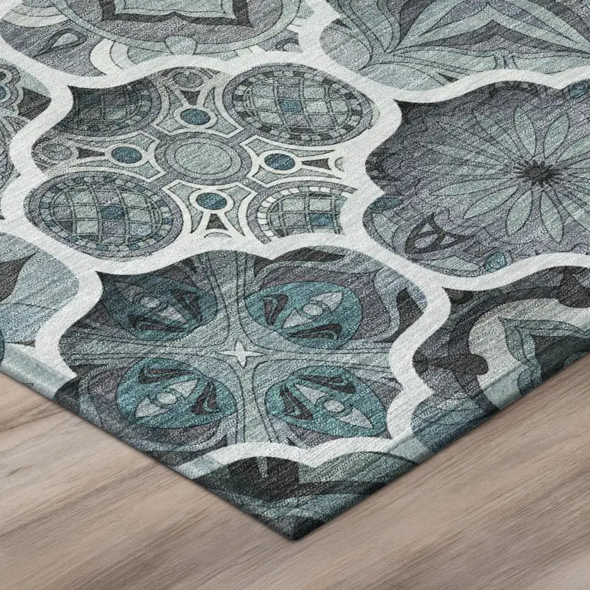 Pewter And Gray Ogee Washable Indoor Outdoor Area Rug Photo 8