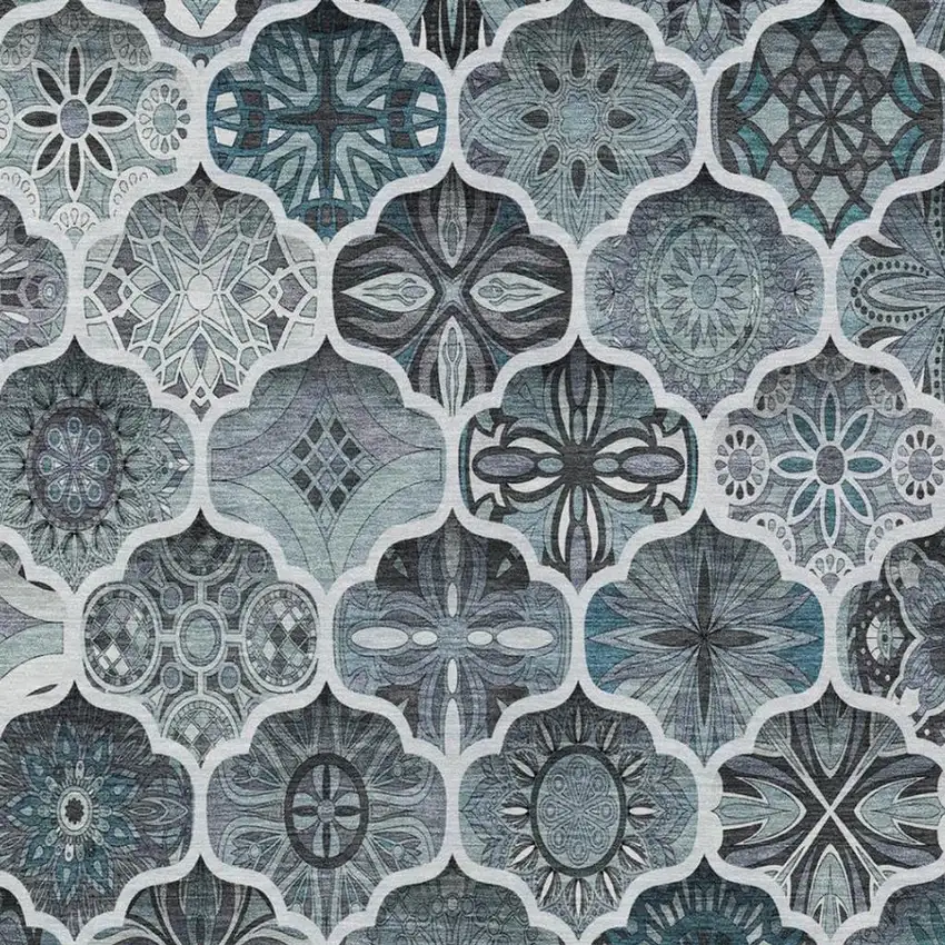 Pewter And Gray Ogee Washable Indoor Outdoor Area Rug Photo 9