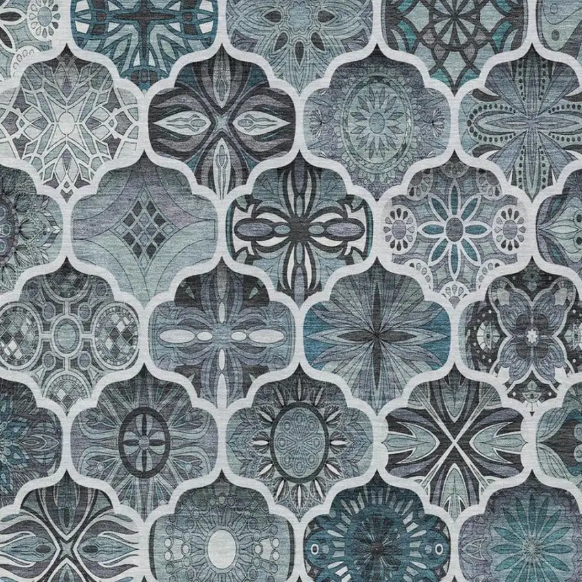 Pewter And Gray Ogee Washable Indoor Outdoor Area Rug Photo 6