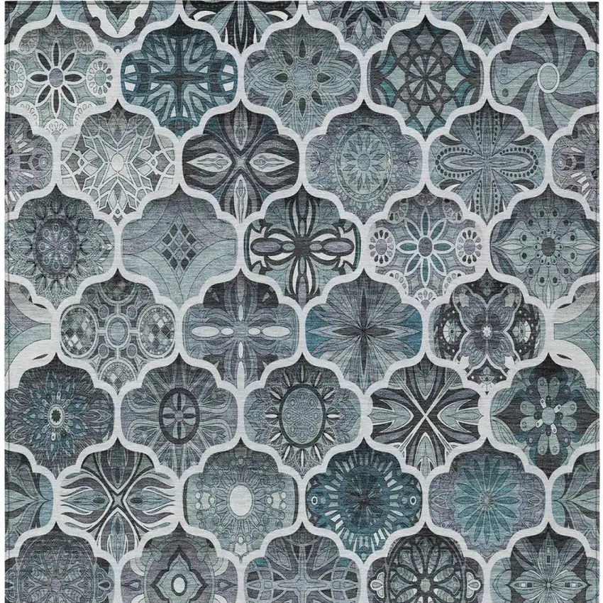 Pewter And Gray Ogee Washable Indoor Outdoor Area Rug Photo 9