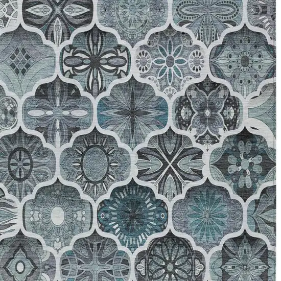 Pewter And Gray Ogee Washable Indoor Outdoor Area Rug Photo 5