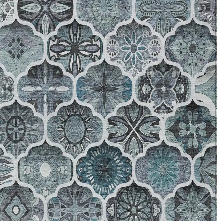 Pewter And Gray Ogee Washable Indoor Outdoor Area Rug Photo 5