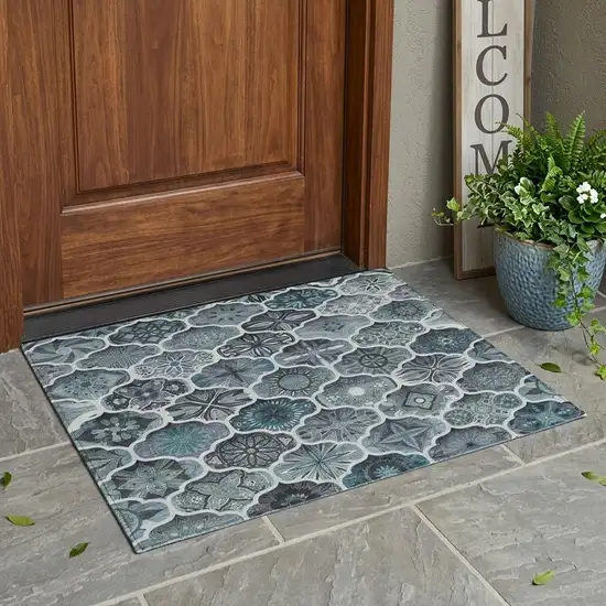 Pewter And Gray Ogee Washable Indoor Outdoor Area Rug Photo 1