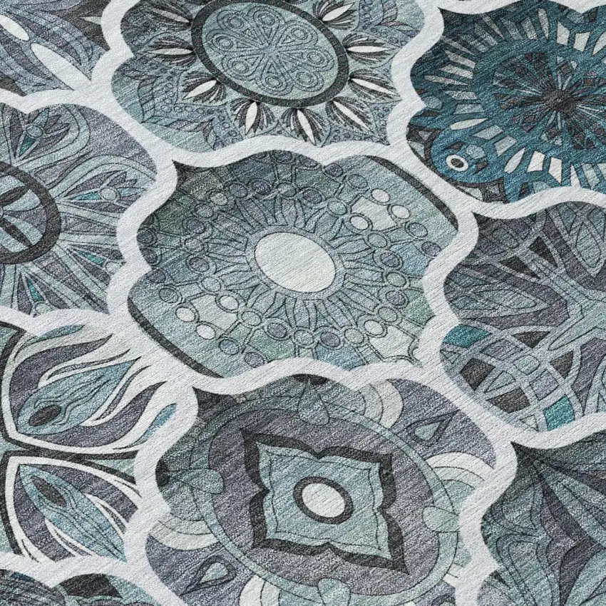 Pewter And Gray Ogee Washable Indoor Outdoor Area Rug Photo 6
